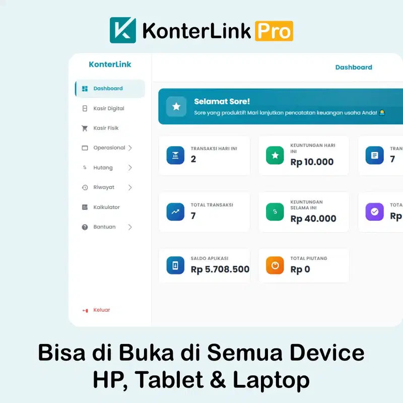 Aplikasi Konter & BRI Link - KonterLink (Bisa di buka di semua Device, HP, Tablet, Laptop) - Sekali beli, bisa dipakai selamanya (Untuk 1 Toko) (Include Apk diinstall di Android)